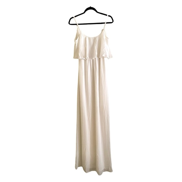 Show Me Your Mumu Caitlin Dress XS Maxi Ruffle Chiffon Cream Adjustable Straps - Picture 3 of 5